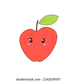 Kawaii red apple character, cute funny kids illustration isolated on white background.