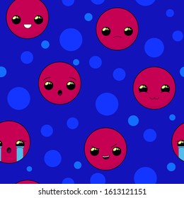 Kawaii red ball seamless pattern for wallpaper, package, stickers. Circles in cartoon funny style. Flat stock vector illustration eps10 isolated on white background. Kawaii trendy stickers set