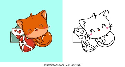Kawaii Red Cat Illustration and For Coloring Page. Funny Kawaii Cat. Vector Illustration of a Kawaii Animal for Stickers, Baby Shower, Coloring Pages, Prints for Clothes.
