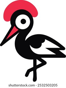 Kawaii Red Crowned Crane Bird silhueta vetorial ou cor pássaro kawaii vermelho coroado grua pássaro isolado, ícone de pássaro guindaste ou logotipo com vetor silhueta ilustração 