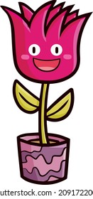 Kawaii red flower cartoon character in purple pot