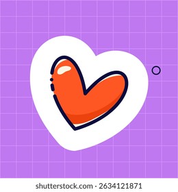 A kawaii red heart on a purple background. Cute sticker for a daily planner.