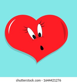 Kawaii Red And Surprised Heart On The Blue Background, Cute and surprised character heart, Vector flat cartoon kawaii illustration icon design, Isolated on blue backgound, vector illustration