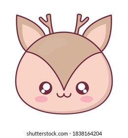 Kawaii reindeer animal cartoon design, expression cute character funny and emoticon theme Vector illustration