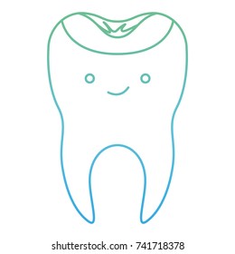 kawaii restored tooth with root in degraded green to blue color contour vector illustration
