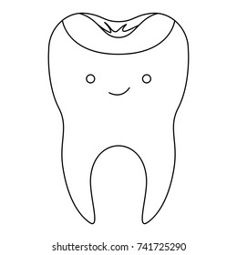 kawaii restored tooth with root in monochrome silhouette vector illustration