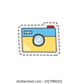 Kawaii retro camera. Cute hand drawn colored vector illustration.