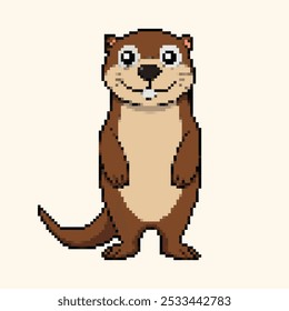 Kawaii juego de píxeles retro Otter mascota avatar illustration.eps
