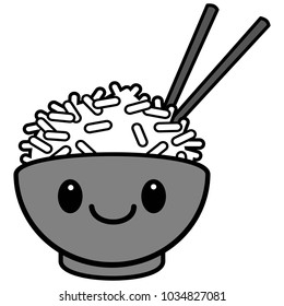 Kawaii Rice Bowl Illustration - A vector cartoon illustration of a cute Kawaii Rice Bowl.