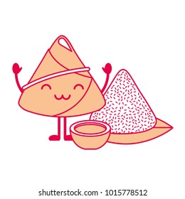 kawaii rice dumpling with sauce cartoon