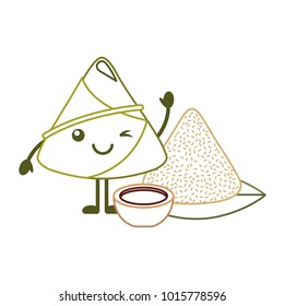 kawaii rice dumpling with sauce cartoon