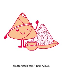 kawaii rice dumpling with sauce cartoon