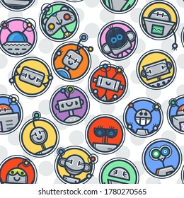 Kawaii robot trendy seamless pattern in retro style. Modern endless tech ornament for kids. Vector texture with bots.