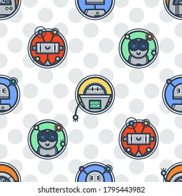Kawaii robot trendy seamless pattern in retro style. Modern endless tech ornament for kids. Vector texture with bots.