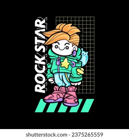 Kawaii Rockstar Character Vector Illustration