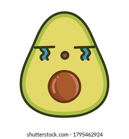 kawaii sad avocado cartoon illustration isolated on white background