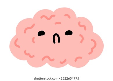 Kawaii sad depressive brain character. Adorable curious human brain with face. Cartoon character isolated on white background. Hand drawn symbols of healthy and depressive mind.