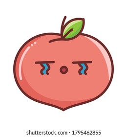 kawaii sad peach cartoon illustration isolated on white background