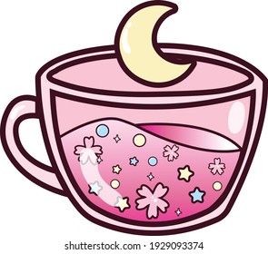 Kawaii sakura cherry blossoms in a teacup