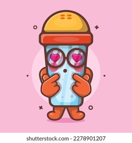 kawaii salt shaker character mascot with love sign hand gesture isolated cartoon in flat style design 