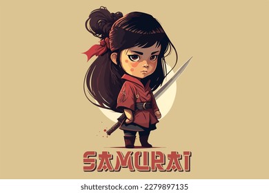 Kawaii Samurai Vektorkunst für T-Shirt Design.