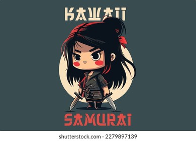 Kawaii samurai vector art for t-shirt design.