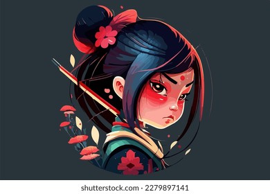 Kawaii Samurai Vektorkunst für T-Shirt Design.