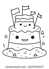 Kawaii Sandcastle with Smiling Face - Beach Coloring Page