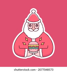 Kawaii Santa Claus con ilustración de chesseburger. Gráficos vectoriales para impresiones de merch y otros usos.