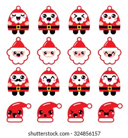Kawaii Santa Claus cute character icons - head, body, Santa's hat