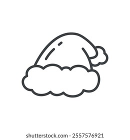 Kawaii Santa Claus hat icon. Hand drawn monochrome illustration isolated on a white background. Cute Christmas sticker. Vector 10 EPS.