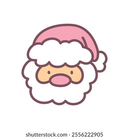 Kawaii Santa Claus icon. Hand drawn illustration of a funny Santa Claus face isolated on a white background. Cute Christmas sticker. Vector 10 EPS.