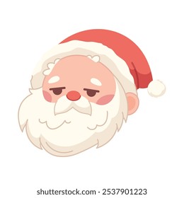 Kawaii Santa Claus on white background. Tired and sad Santa, old man with beard and red hat. Vector character