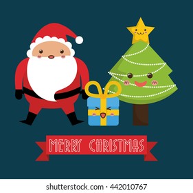 Kawaii santa and pine tree icon. Merry Christmas design. vector 