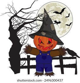 Kawaii scarecrow on halloween night