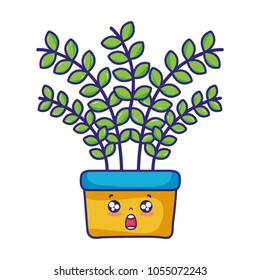 kawaii scared plant with leaves inside flowerpot