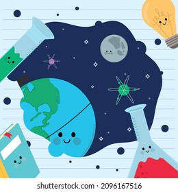 kawaii school accessories cartoon background