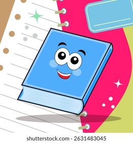 Kawaii school book in cute cartoon style. Happy school supplies. Hand drawn clip art illustration. Back to school concept. flat illustration of education and semester. 