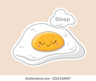 Kawaii scrambled eggs. Traditional breakfast, morning and early afternoon. Natural and organic product, diet and proper nutrition, protein. Cartoon flat vector illustration
