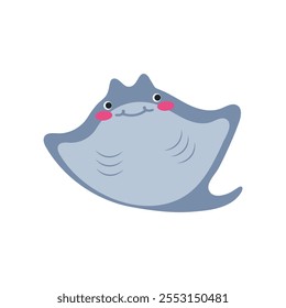 Kawaii Sea Creatures Vector Illustration - Manta Ray