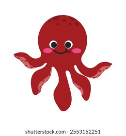 Kawaii Sea Creatures Vector Illustration - Octopus