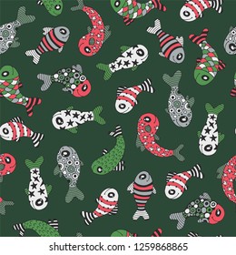 Kawaii seamless pattern with cartoon fish.