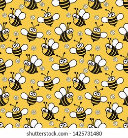 kawaii seamless pattern cute baby bee cartoon on yellow background. illustration vector.