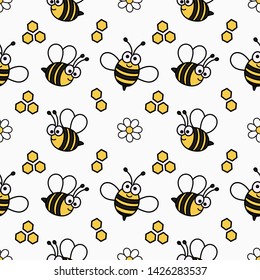 kawaii seamless pattern cute baby bee  cartoon on white background. illustration vector.