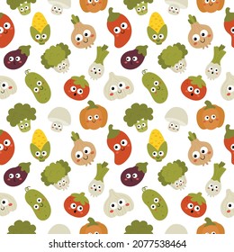 kawaii patrón impecable lindo divertido dibujos animados personajes vegetales aislados en fondo blanco. vector de ilustración.