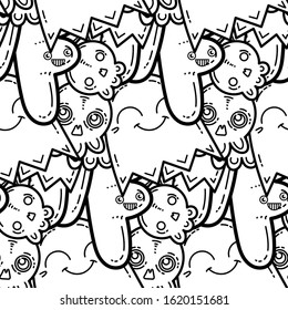 Kawaii seamless pattern of friendly doodle monsters,cute and fun variety of colors animals. Vector background