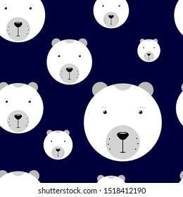 Kawaii seamless pattern polar bears. Funny vector illustration. Cute white animals on a dark blue background for wallpapers, backgrounds, posters, wrapping paper, textiles.