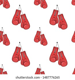 Kawaii seamless pattern with red boxing gloves. Vector design of tile, carpet, tablecloth fabric, cushion, pillow, bags, cover, T-shirt.