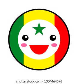 Kawaii Senegal flag smile. Flat style. Cute cartoon isolated fun design emoticon face. Vector art anime illustration for celebration holiday decoration element. Business card with template icon. 