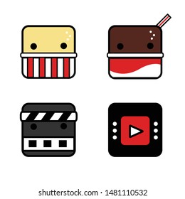 kawaii set Emoticon movie and popcorn with softdrink